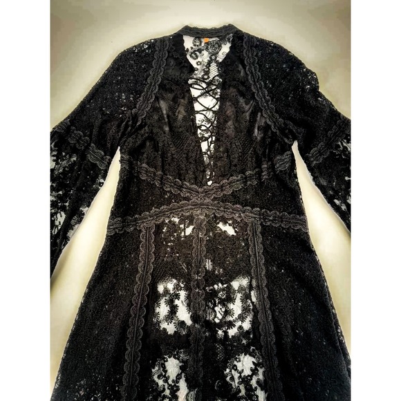 Double D Ranch Montoya Black Lace Maxi Dress Western Boho Women Medium RARE VTG - Picture 8 of 9